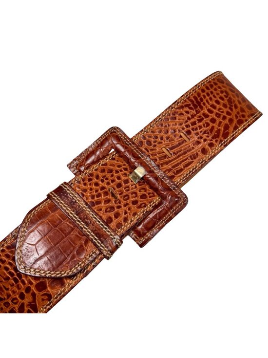 Vintage 80s Tuareg for Benetton Croc Brown Leather Belt Sz M Old Money Italian main image 8